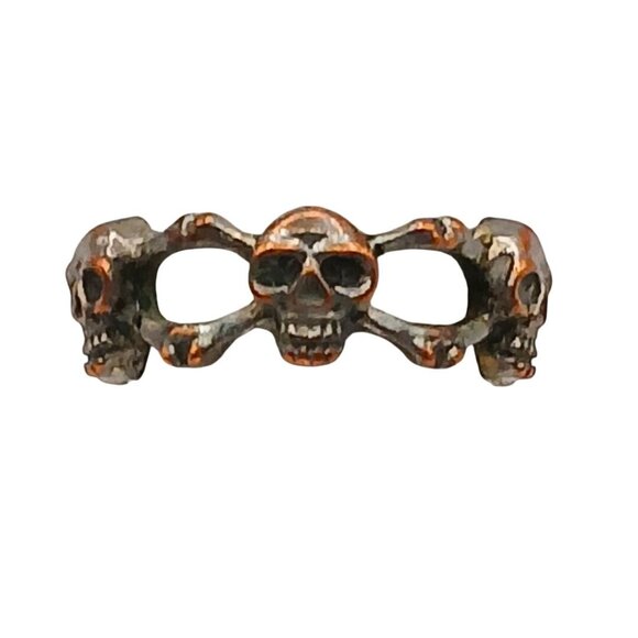 Unbranded Jewelry - Silver Plated Gold Skull & Crossbones Band Ring 6.75 Unisex Rustic Gothic Biker